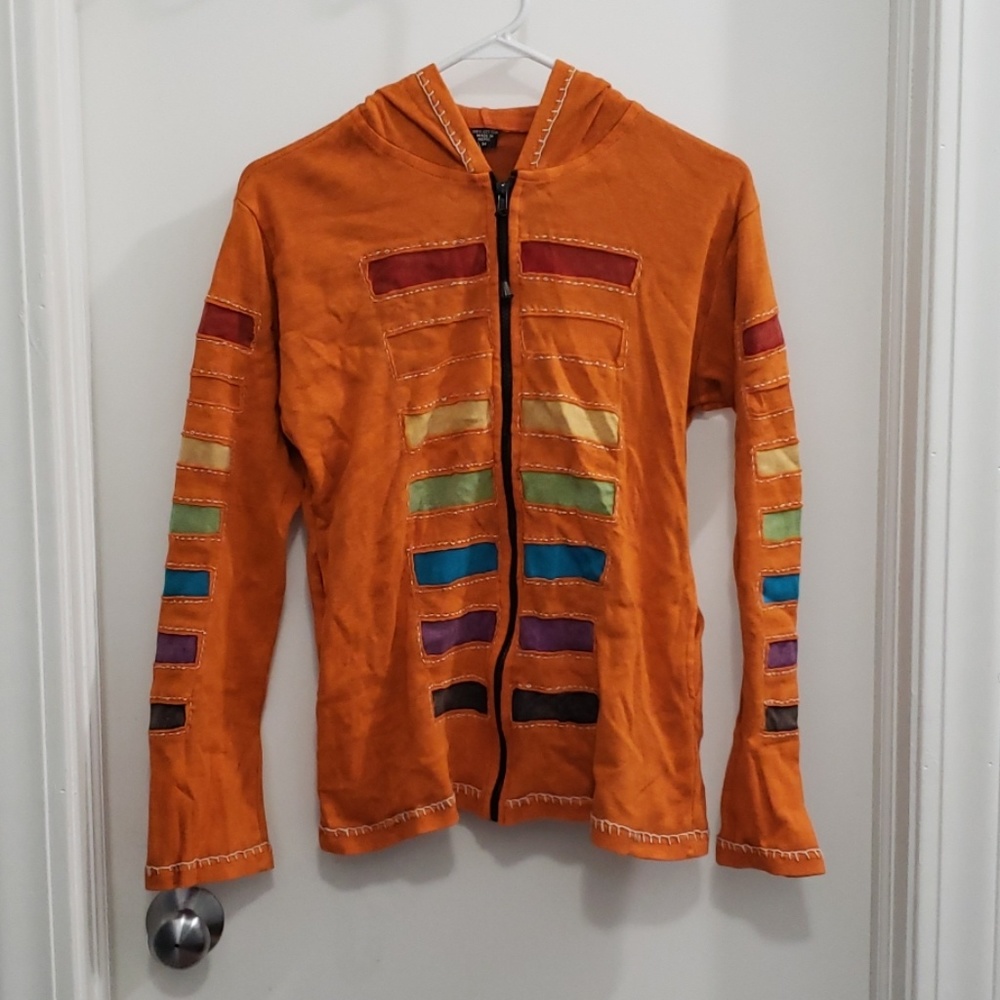 Orange handmade zipper sweatshirt rainbow